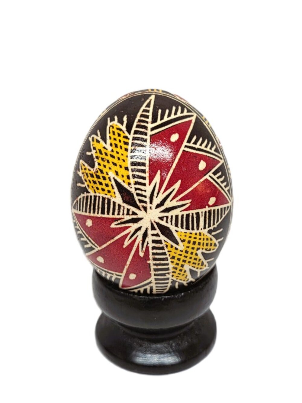 Ukrainian Pysanka Easter Egg Black Red Yellow Chicken Wax Resist Batik 2”